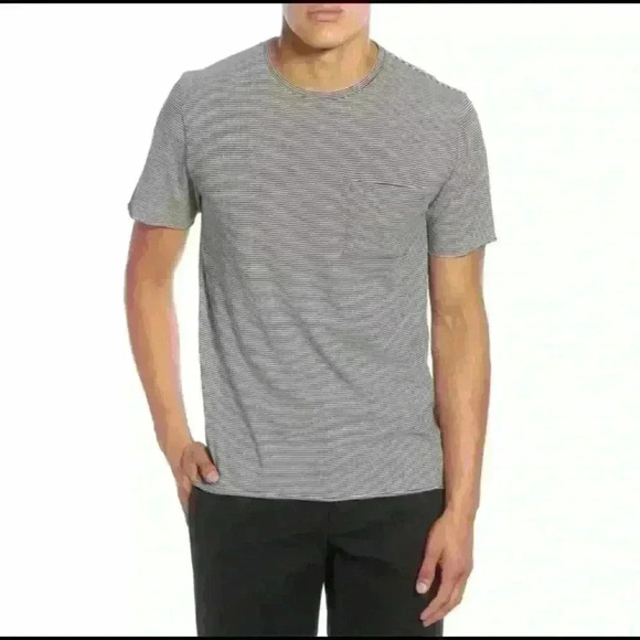 Vince Black & Gray Feeder Stripe Pocket T-Shirt - Picture 1 of 11